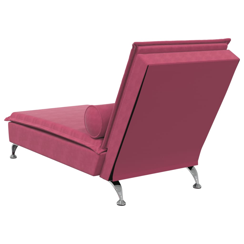 Chaise longue de massage avec traversin rouge bordeaux velours Chaises longues vidaXL   