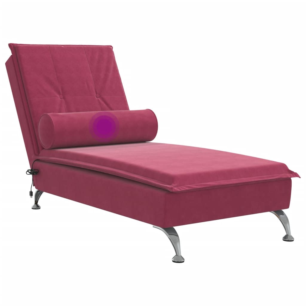 Chaise longue de massage avec traversin rouge bordeaux velours Chaises longues vidaXL   