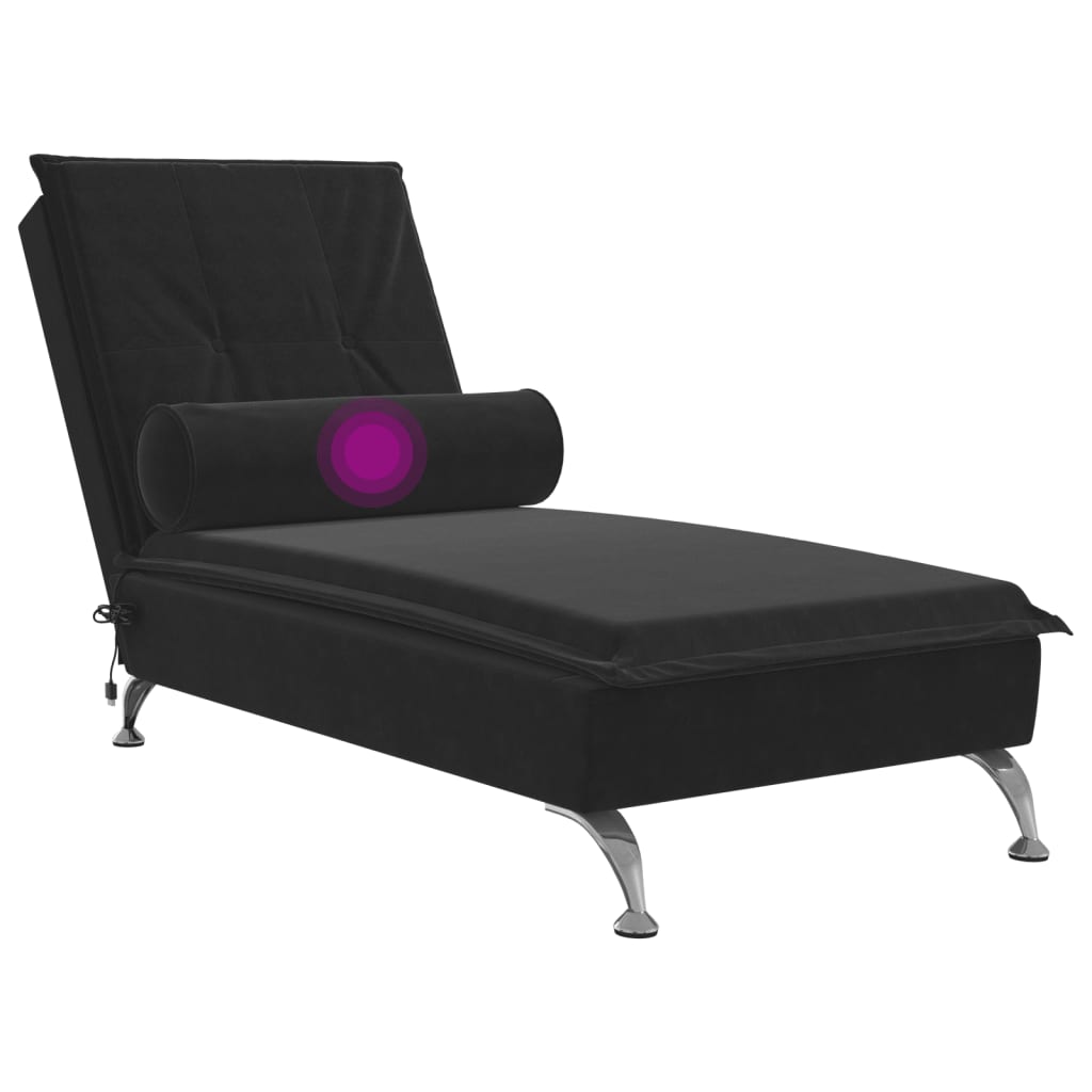 Chaise longue de massage avec traversin noir velours Chaises longues vidaXL   