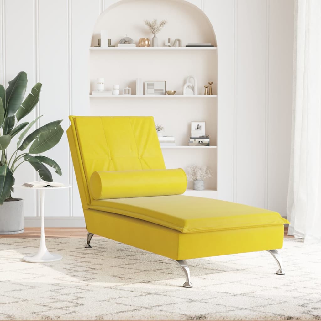 Chaise longue de massage avec traversin jaune velours Chaises longues vidaXL   