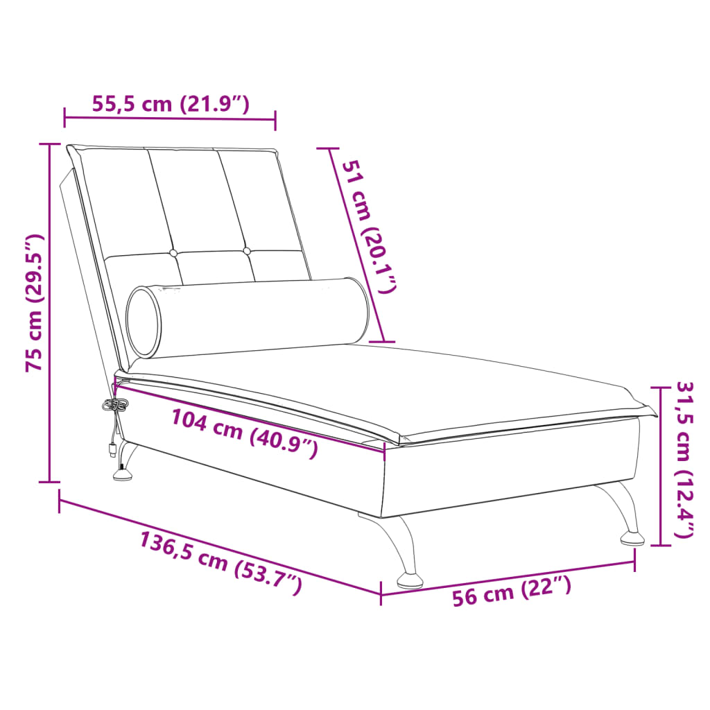 Chaise longue de massage avec traversin jaune velours Chaises longues vidaXL   