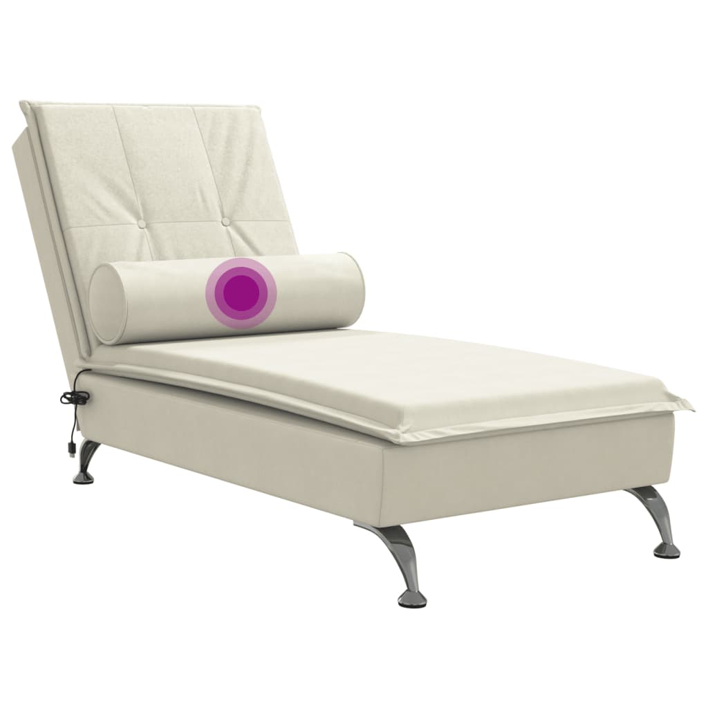 Chaise longue de massage avec traversin crème velours Chaises longues vidaXL   