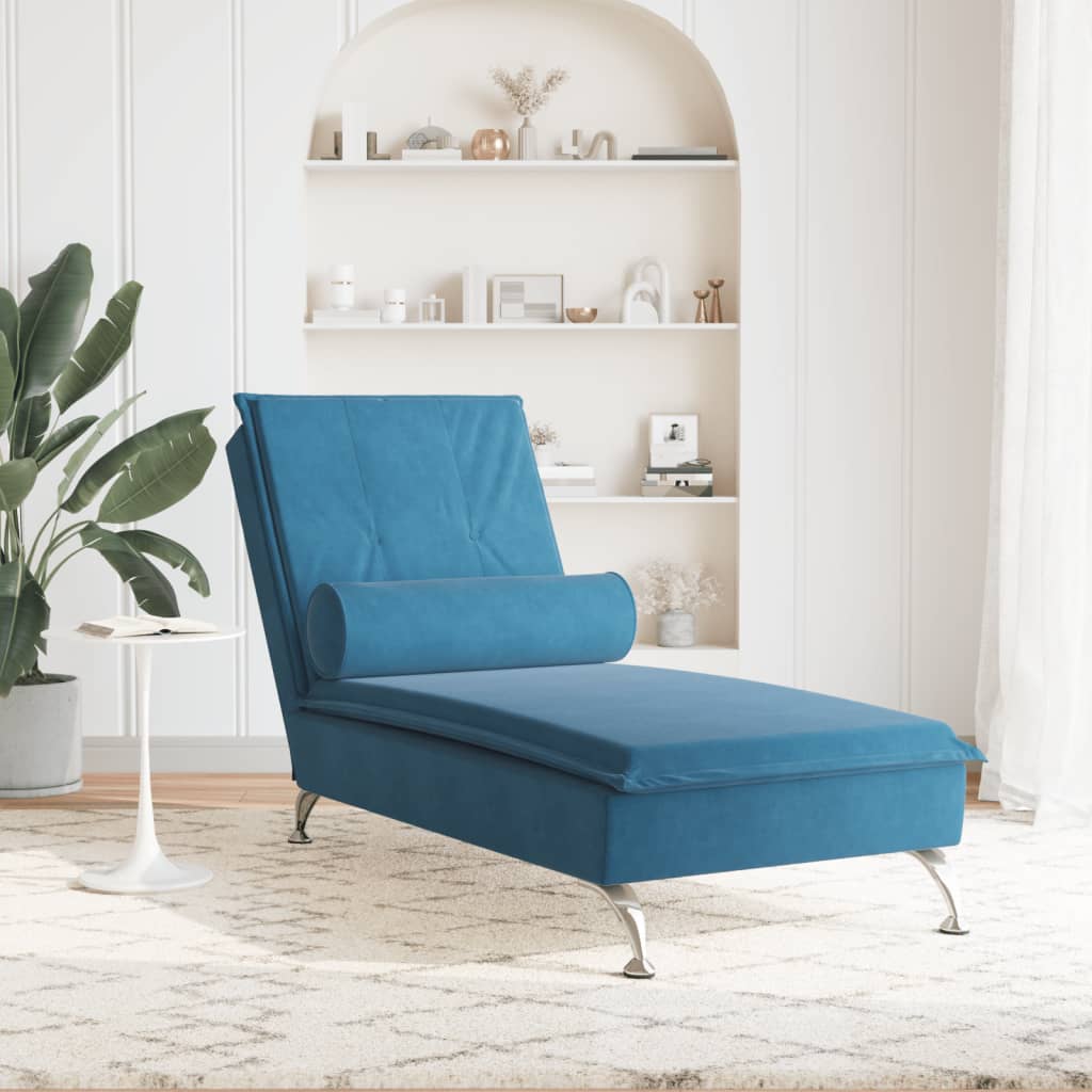 Chaise longue de massage avec traversin bleu velours Chaises longues vidaXL   