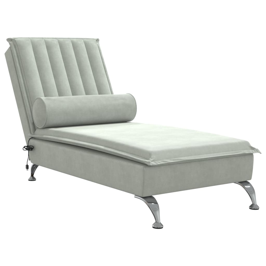 Chaise longue de massage avec traversin gris clair velours Chaises longues vidaXL   