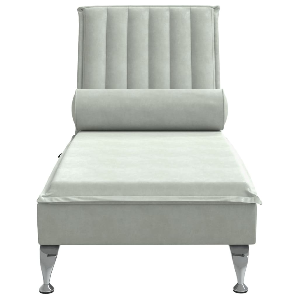 Chaise longue de massage avec traversin gris clair velours Chaises longues vidaXL   