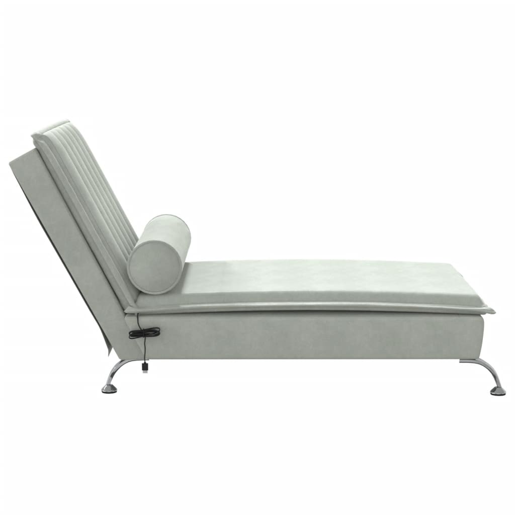 Chaise longue de massage avec traversin gris clair velours Chaises longues vidaXL   