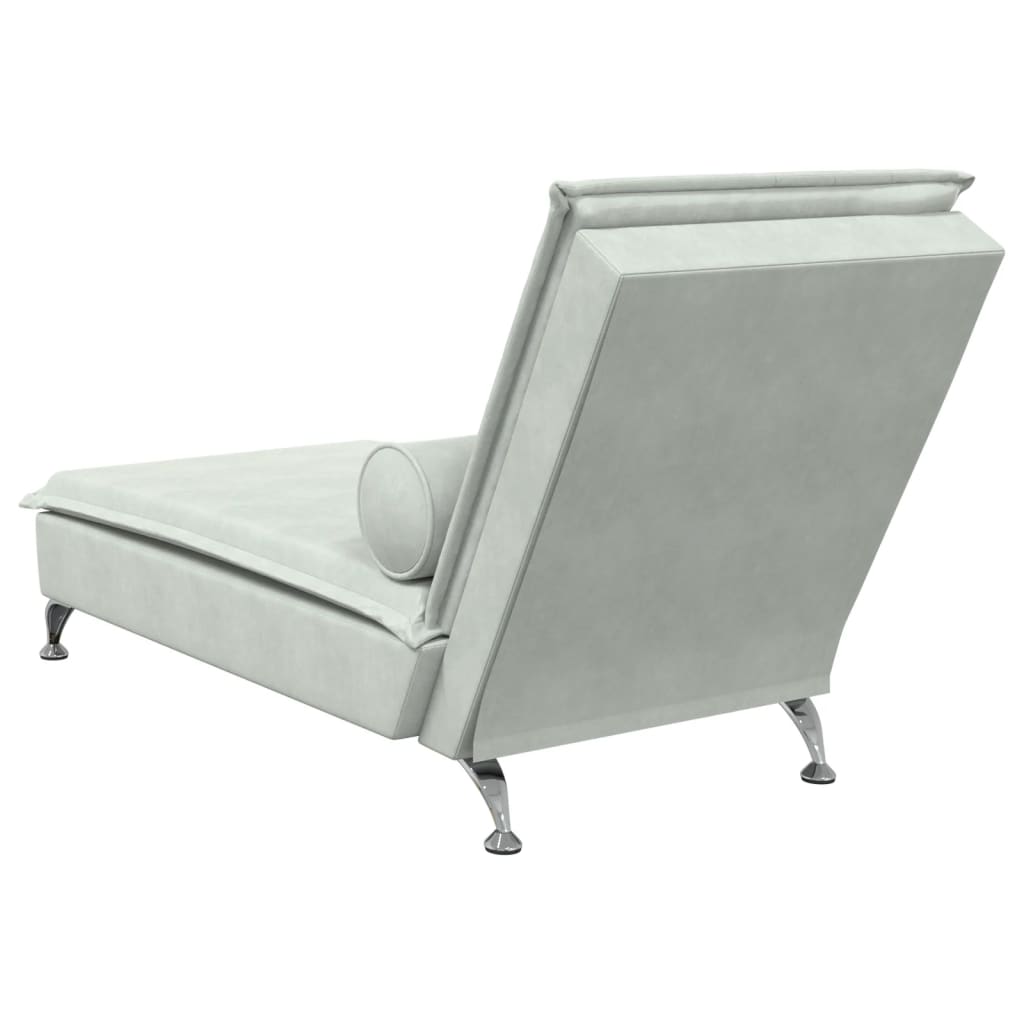 Chaise longue de massage avec traversin gris clair velours Chaises longues vidaXL   