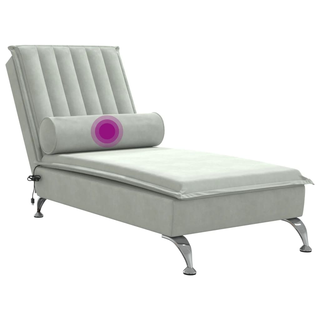 Chaise longue de massage avec traversin gris clair velours Chaises longues vidaXL   