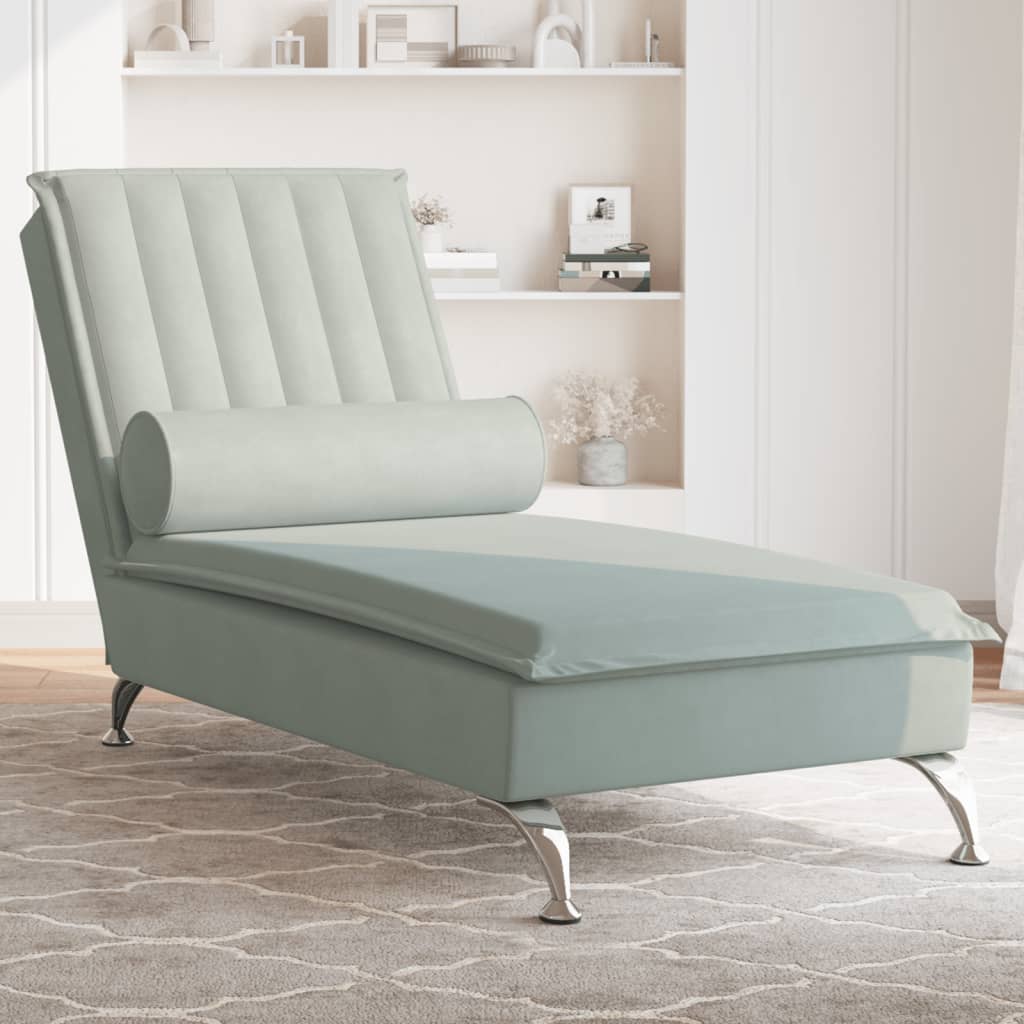 Chaise longue de massage avec traversin gris clair velours Chaises longues vidaXL   