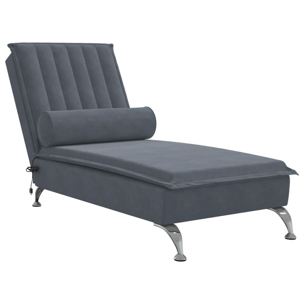 Chaise longue de massage avec traversin gris foncé velours Chaises longues vidaXL   