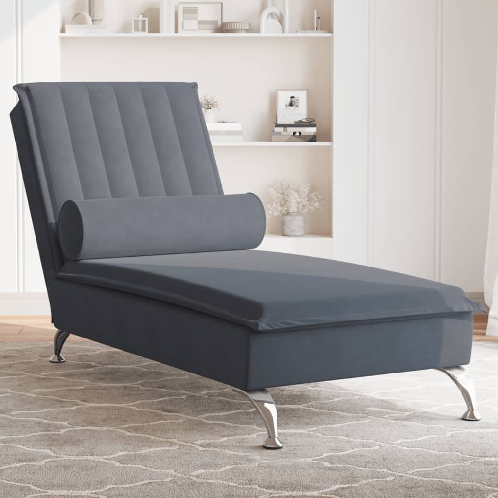 Chaise longue de massage avec traversin gris foncé velours Chaises longues vidaXL   