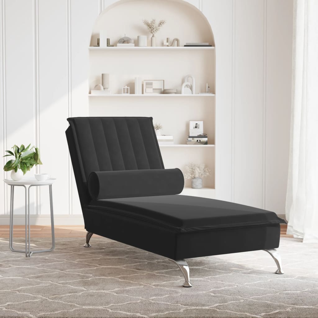 Chaise longue de massage avec traversin noir velours Chaises longues vidaXL   