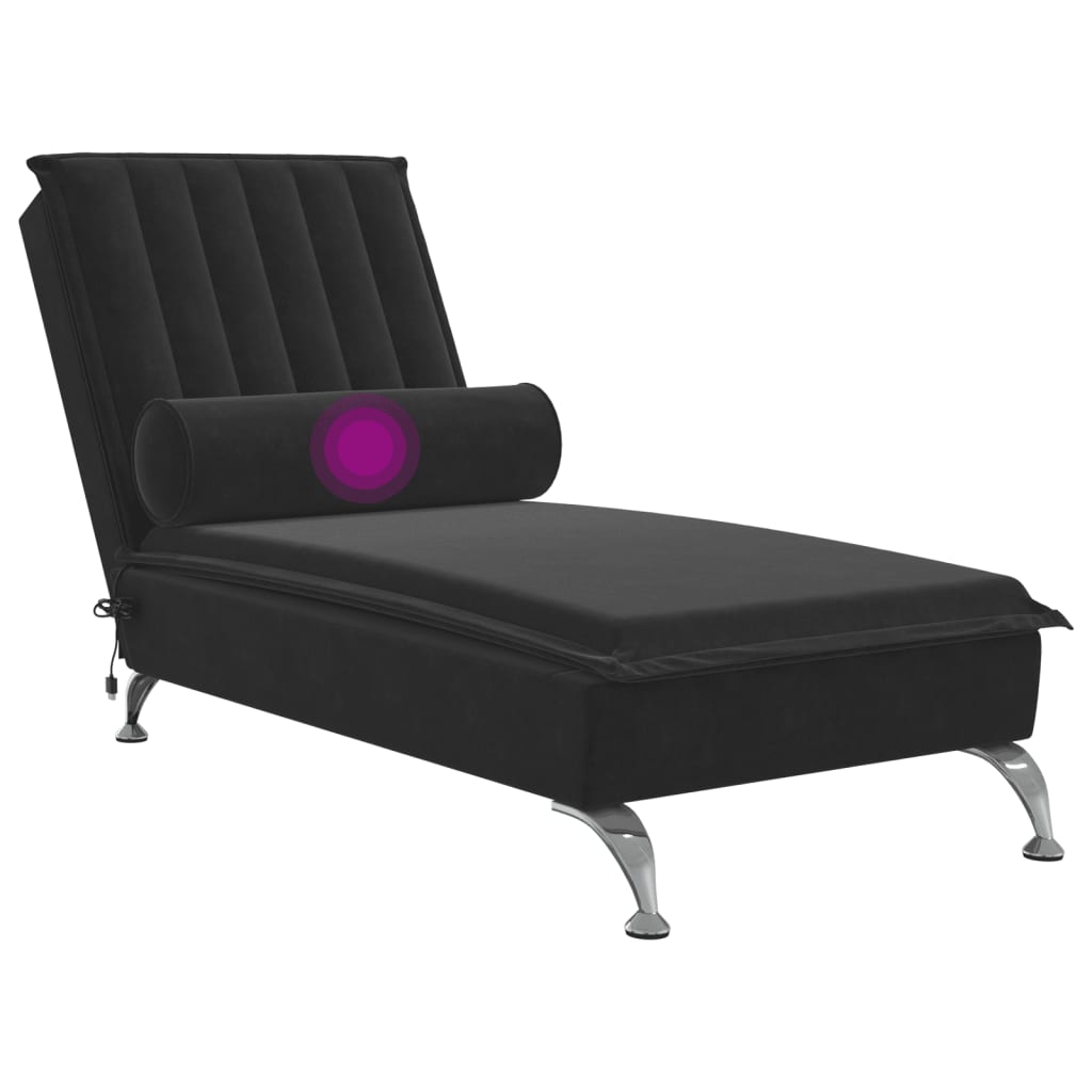 Chaise longue de massage avec traversin noir velours Chaises longues vidaXL   