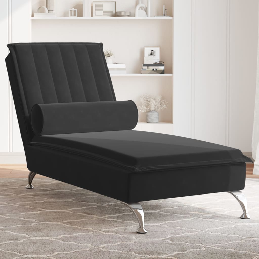 Chaise longue de massage avec traversin noir velours Chaises longues vidaXL   