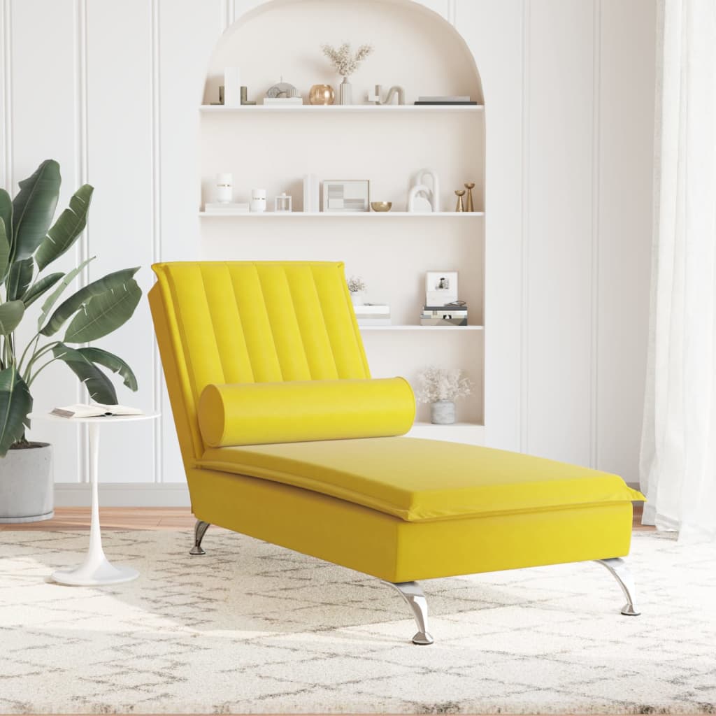 Chaise longue de massage avec traversin jaune velours Chaises longues vidaXL   