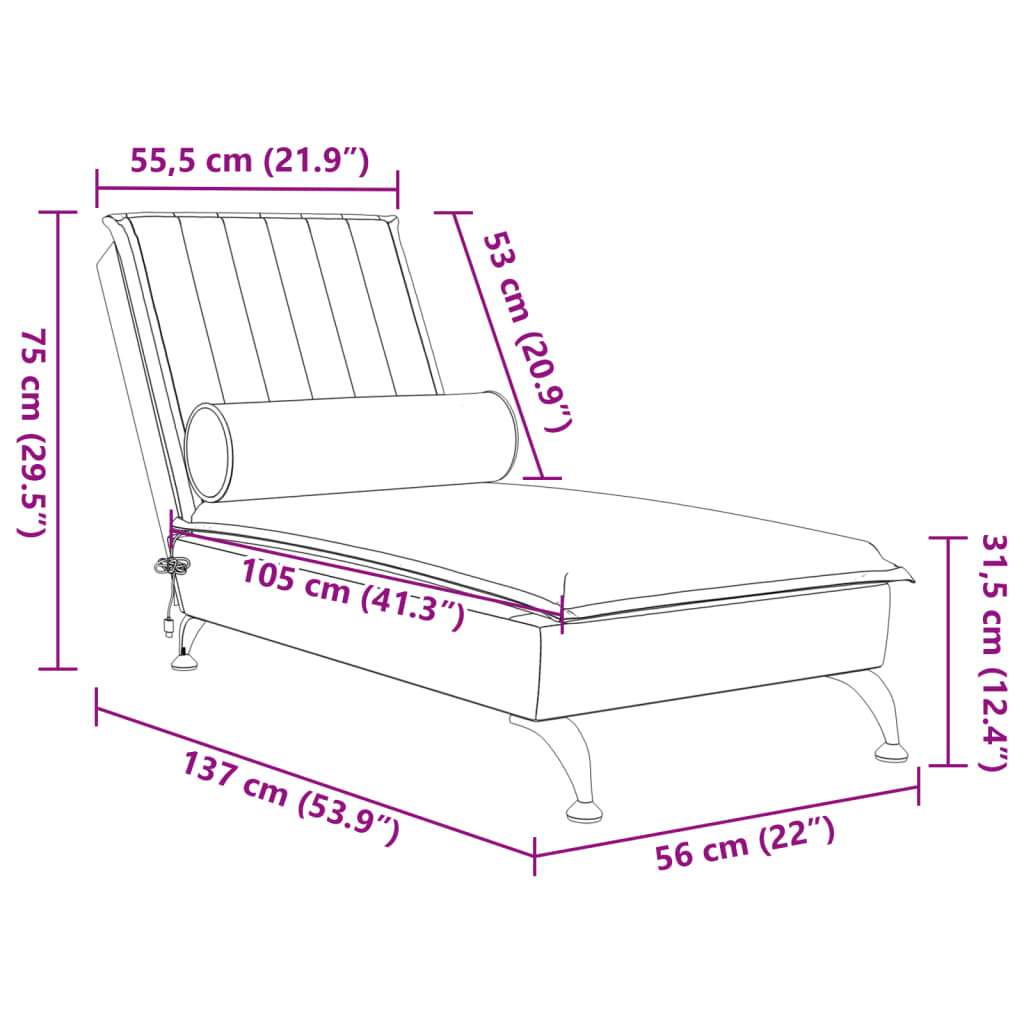 Chaise longue de massage avec traversin jaune velours Chaises longues vidaXL   