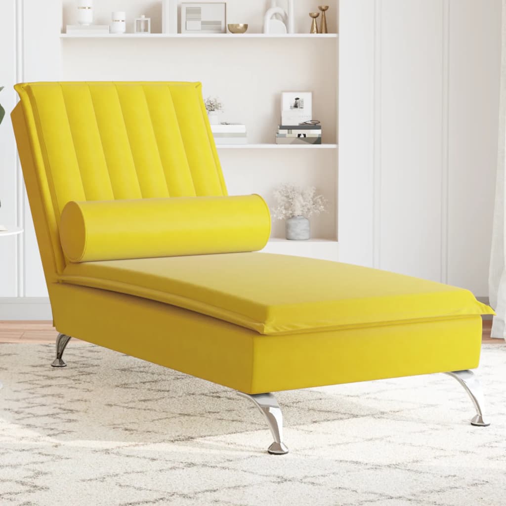 Chaise longue de massage avec traversin jaune velours Chaises longues vidaXL   