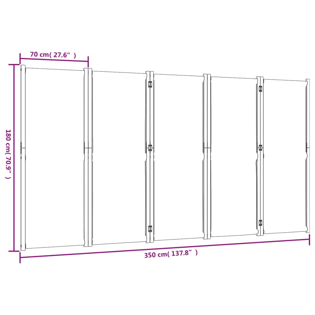 Cloison de séparation 5 panneaux gris clair 350x180 cm Séparateurs de pièces vidaXL   