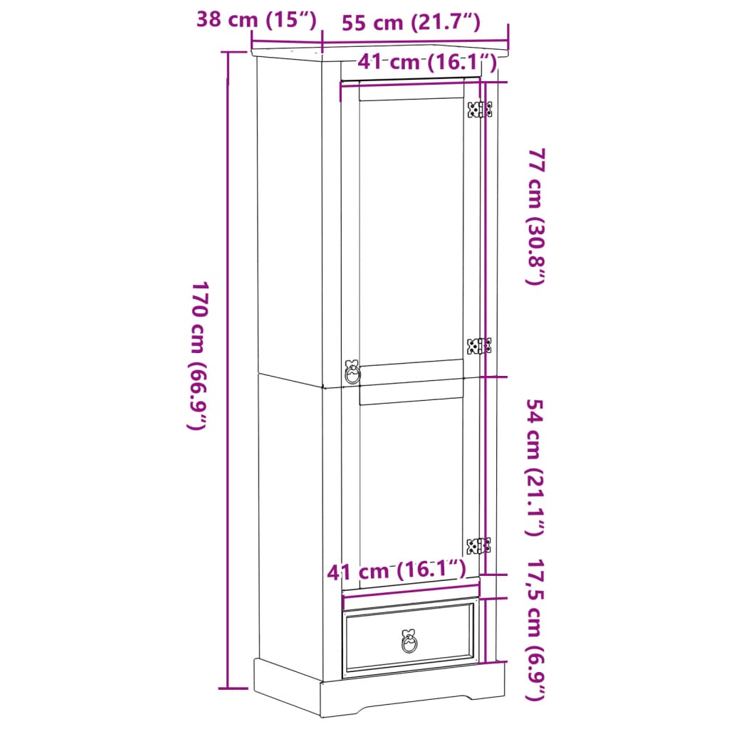 Garde-robe Corona 55x38x170 cm bois de pin massif Armoires vidaXL