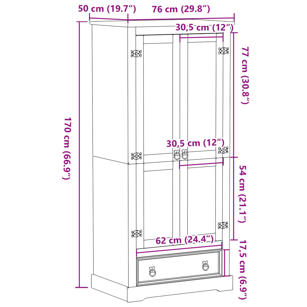 Garde-robe Corona 76x50x170 cm bois de pin massif Armoires vidaXL