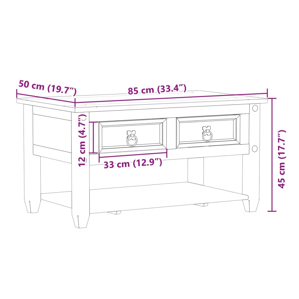 Table basse avec tiroirs Corona 85x50x45 cm bois de pin massif Tables basses vidaXL