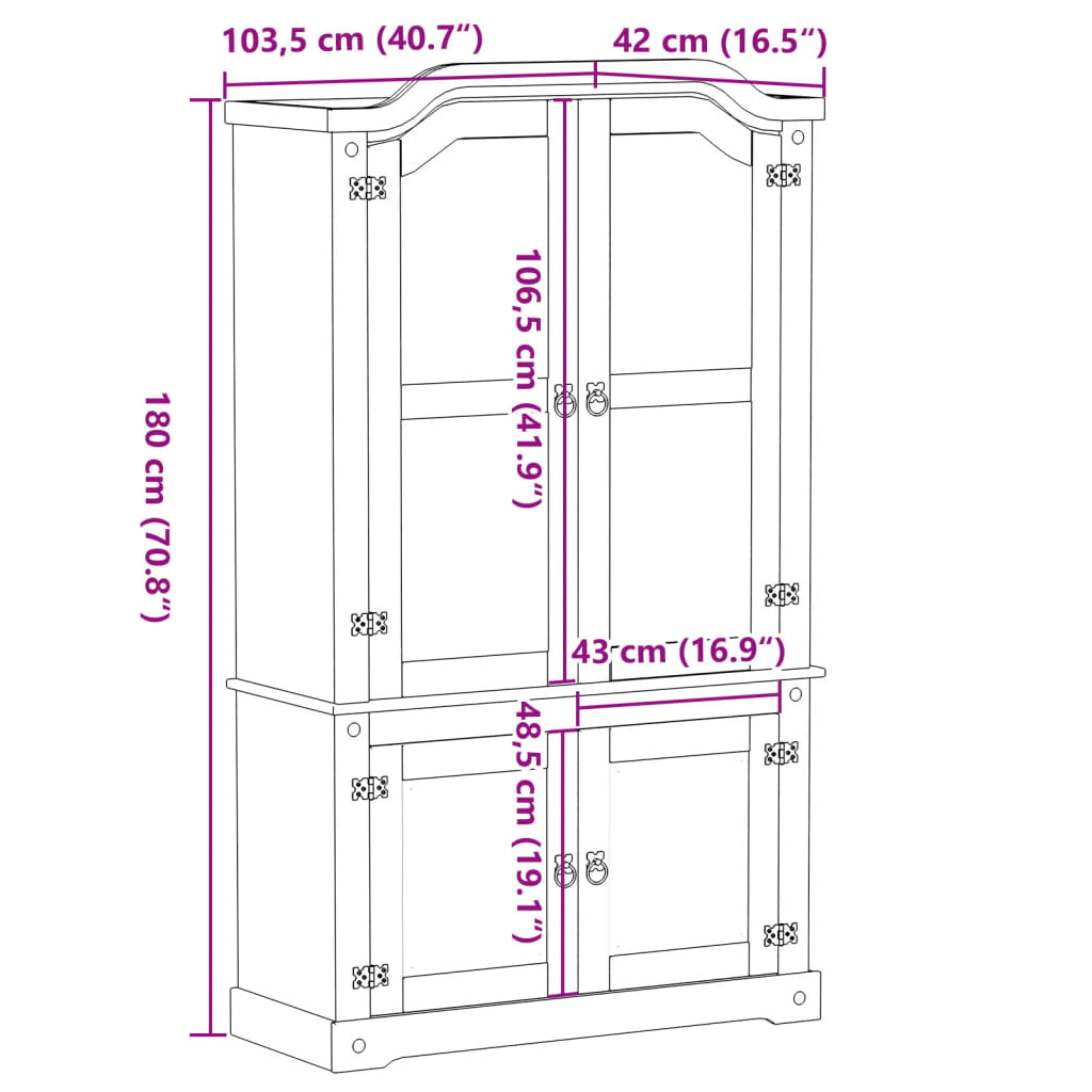 Image Vitrine en verre Corona 103,5x42x180 cm bois de pin massif | Xios Store SNC vidaXL Xios Store SNC