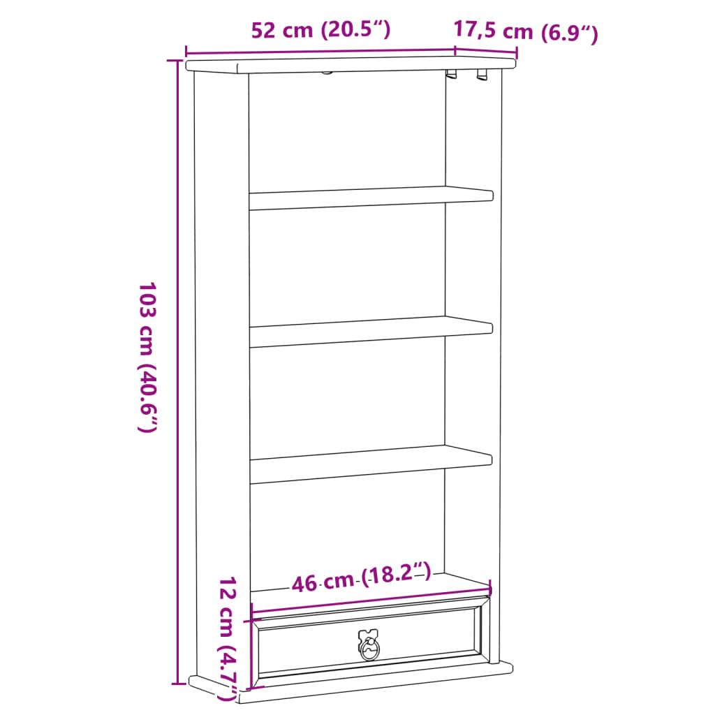 Image Armoire à CD Corona 52x17,5x103 cm bois de pin massif | Xios Store SNC vidaXL Xios Store SNC