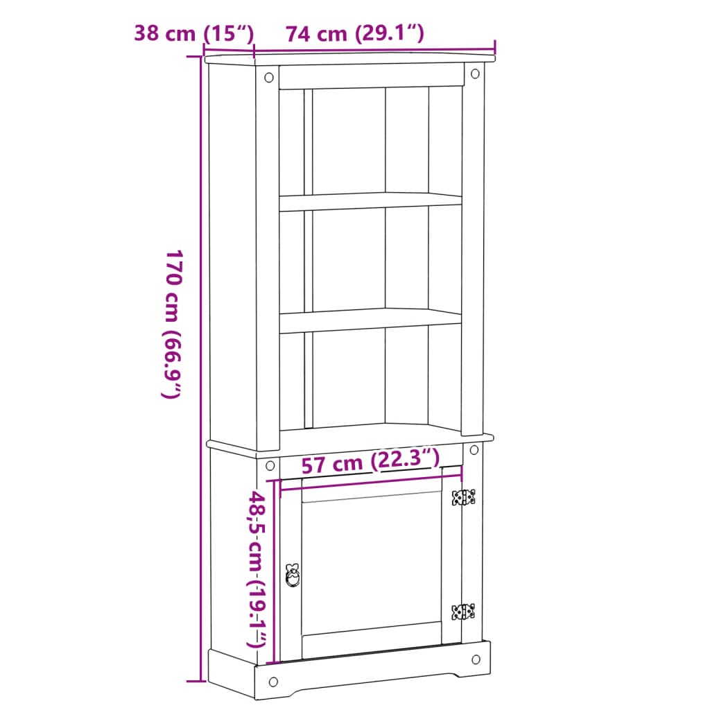 Buffet haut Corona 74x38x170 cm bois de pin massif, Xios Store SNC