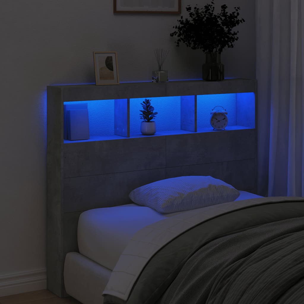 Image Armoire tête de lit avec LED gris béton 120x17x102 cm | Xios Store SNC vidaXL Xios Store SNC