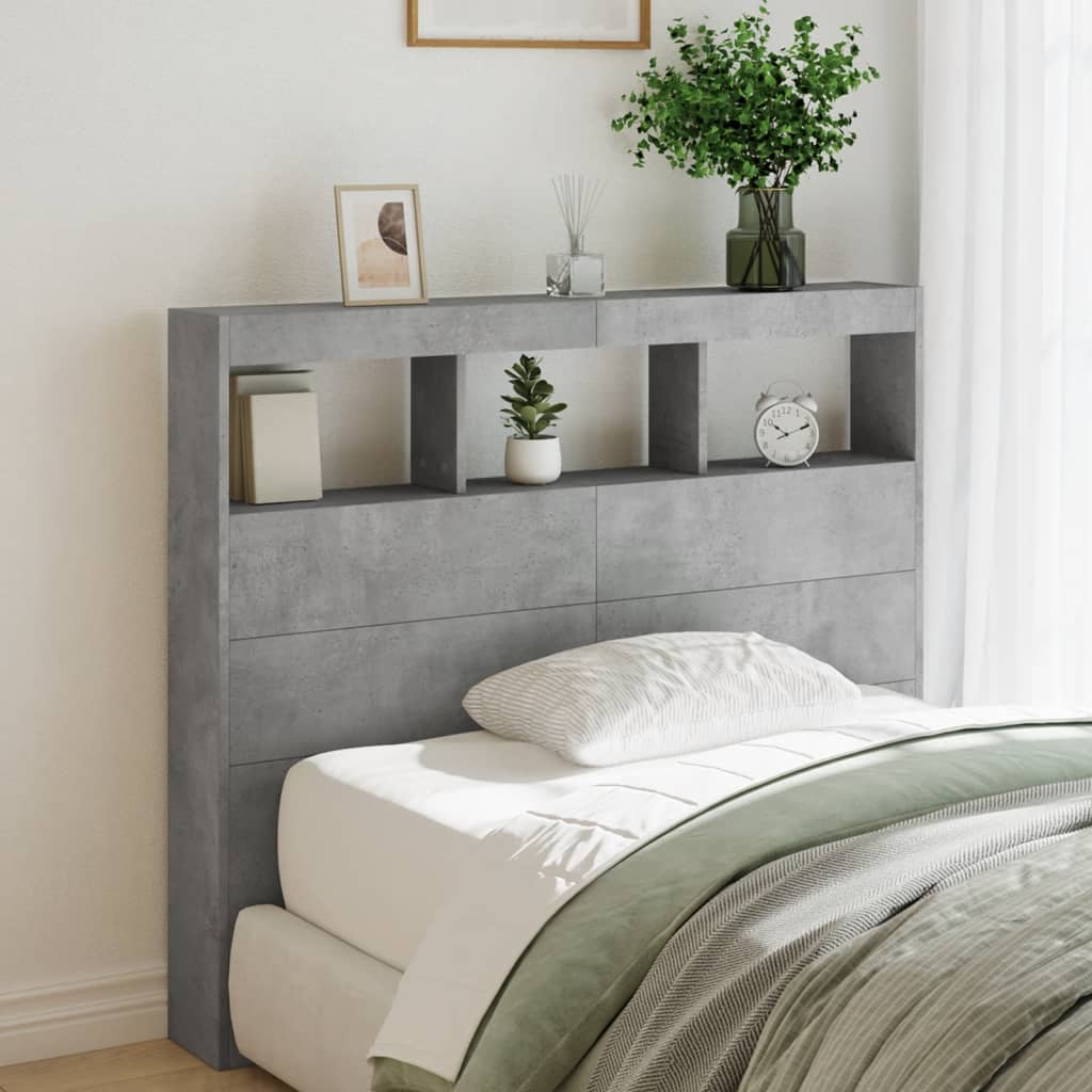 Image Armoire tête de lit avec LED gris béton 120x17x102 cm | Xios Store SNC vidaXL Xios Store SNC