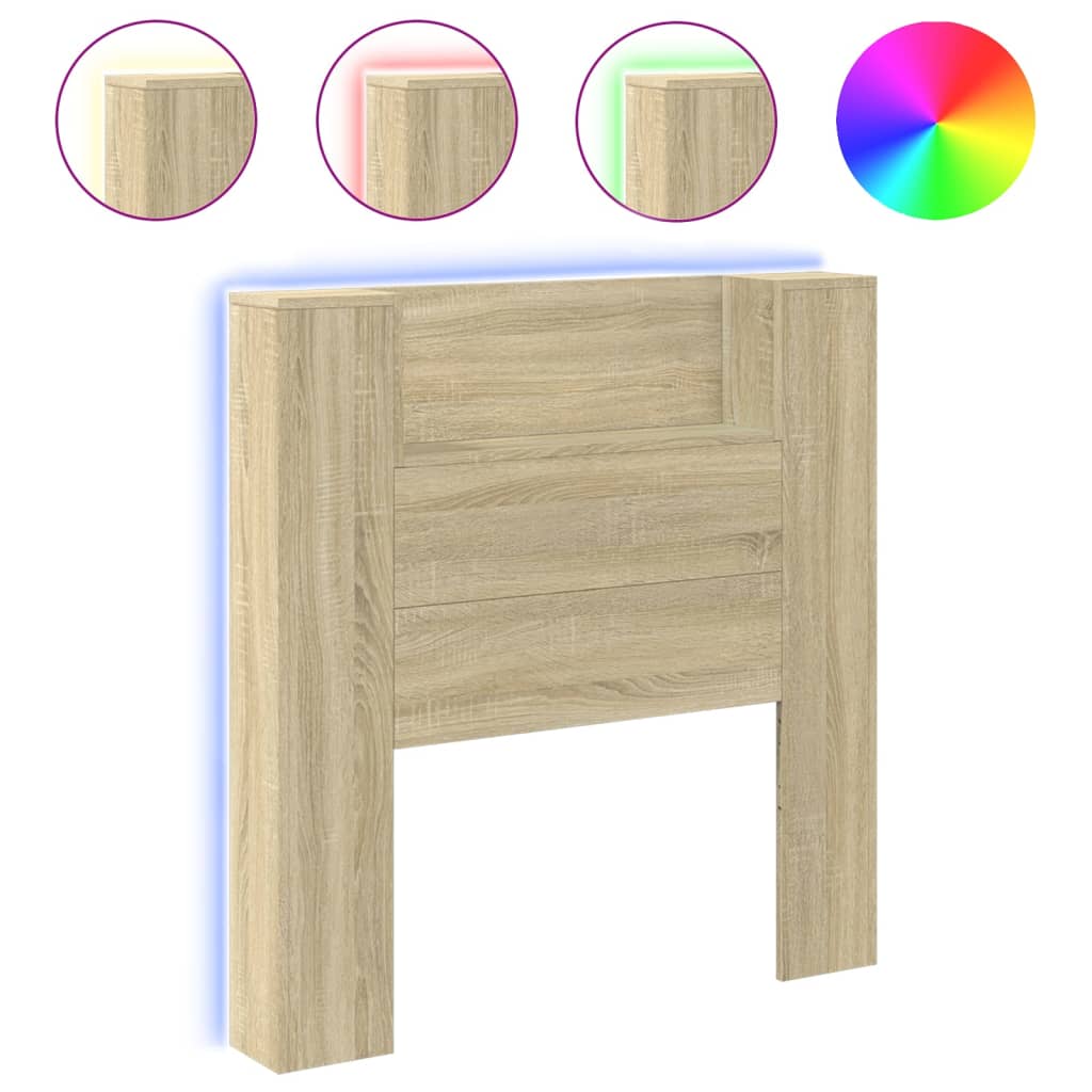 Image Armoire tête de lit avec LED chêne sonoma 100x16,5x103,5 cm | Xios Store SNC vidaXL Xios Store SNC