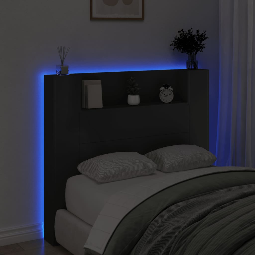 Image Armoire tête de lit avec LED noir 120x16,5x103,5 cm | Xios Store SNC vidaXL Xios Store SNC