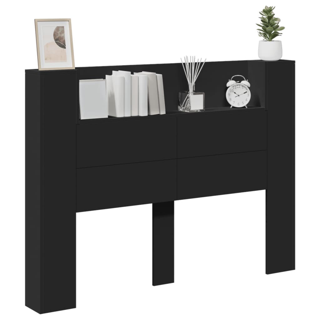 Image Armoire tête de lit avec LED noir 140x16,5x103,5 cm | Xios Store SNC vidaXL Xios Store SNC