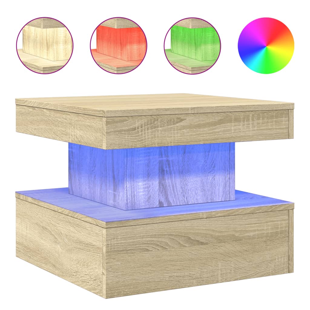 Table basse avec lumières LED chêne sonoma 50x50x40 cm Tables basses vidaXL   