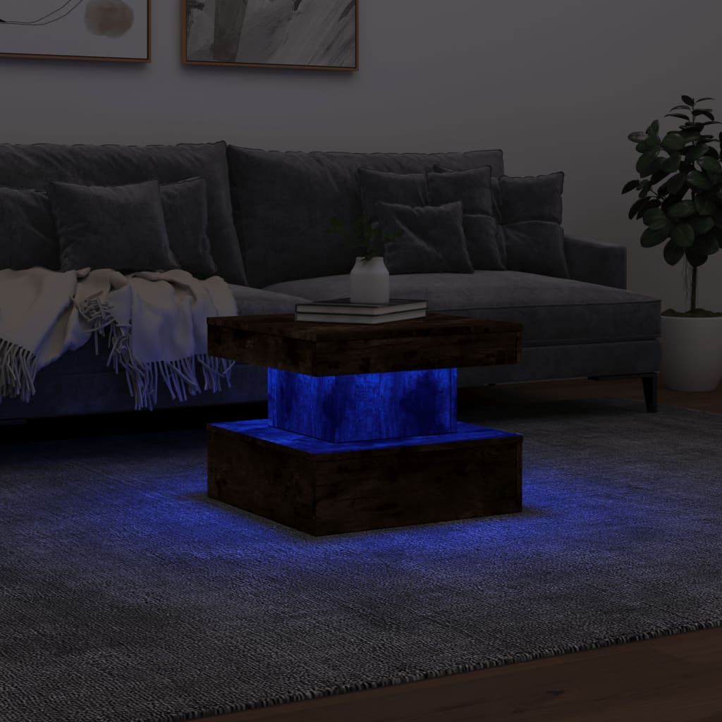 Table basse avec lumières LED chêne fumé 50x50x40 cm Tables basses vidaXL   