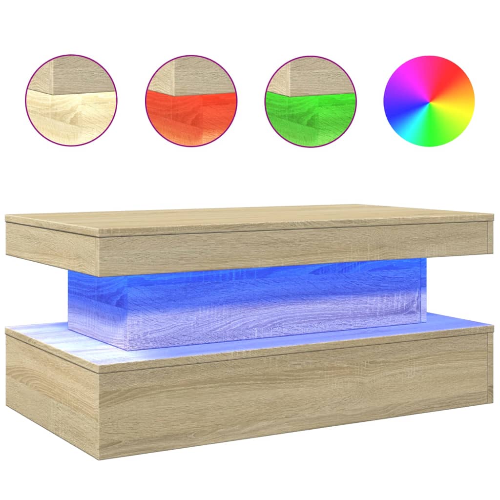 Table basse avec lumières LED chêne sonoma 90x50x40 cm Tables basses vidaXL   