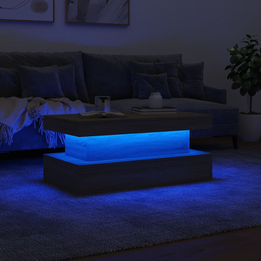 Table basse avec lumières LED chêne sonoma 90x50x40 cm Tables basses vidaXL   