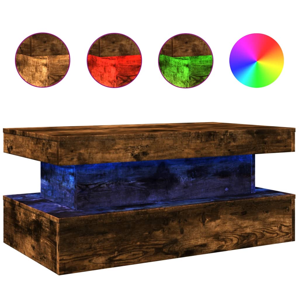 Table basse avec lumières LED chêne fumé 90x50x40 cm Tables basses vidaXL   