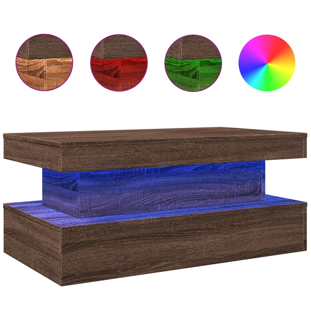 Table basse avec lumières LED chêne marron 90x50x40 cm Tables basses vidaXL   