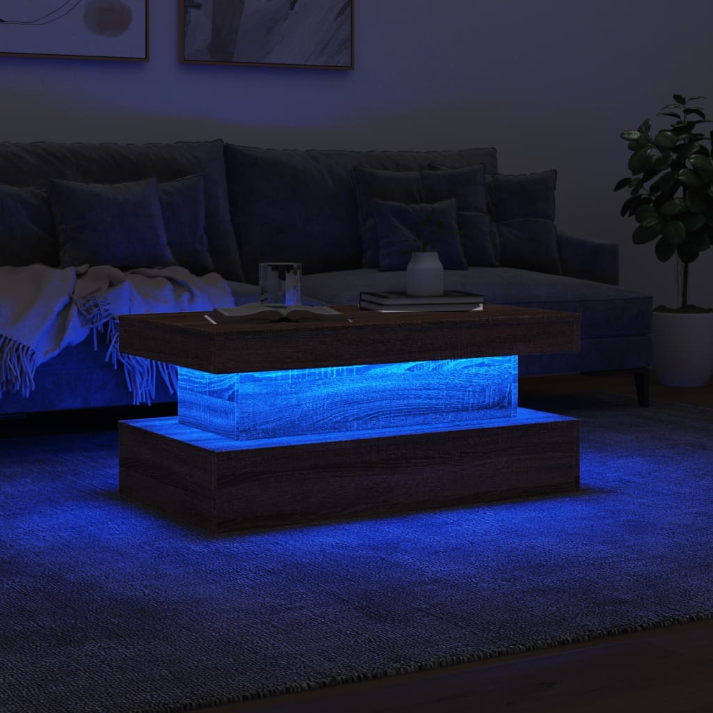 Table basse avec lumières LED chêne marron 90x50x40 cm Tables basses vidaXL   