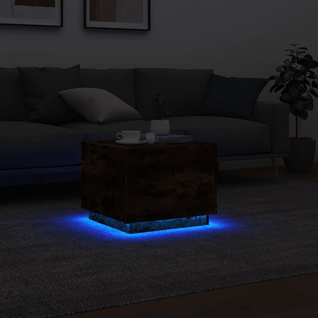 Table basse avec lumières LED chêne fumé 50x50x40 cm Tables basses vidaXL   