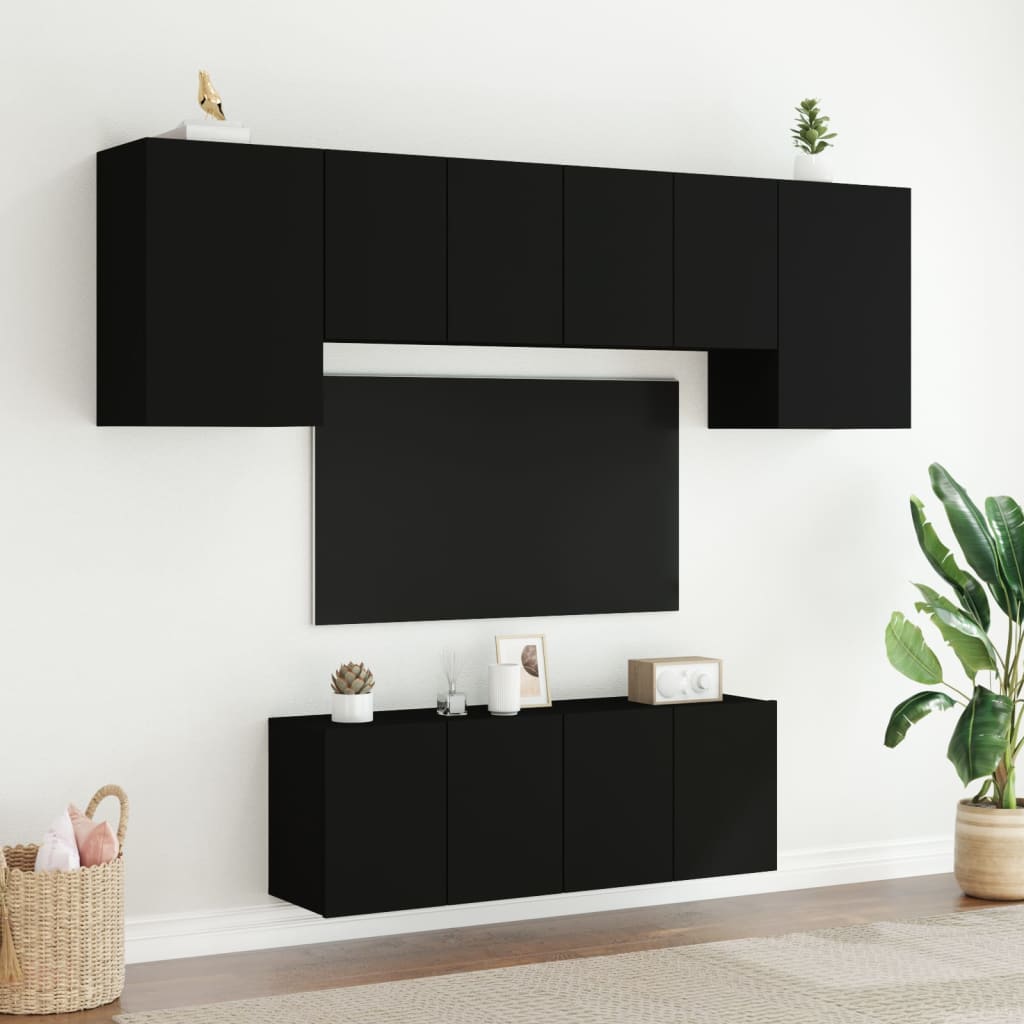 Unités murales TV 6 pcs noir bois d'ingénierie Meubles TV vidaXL