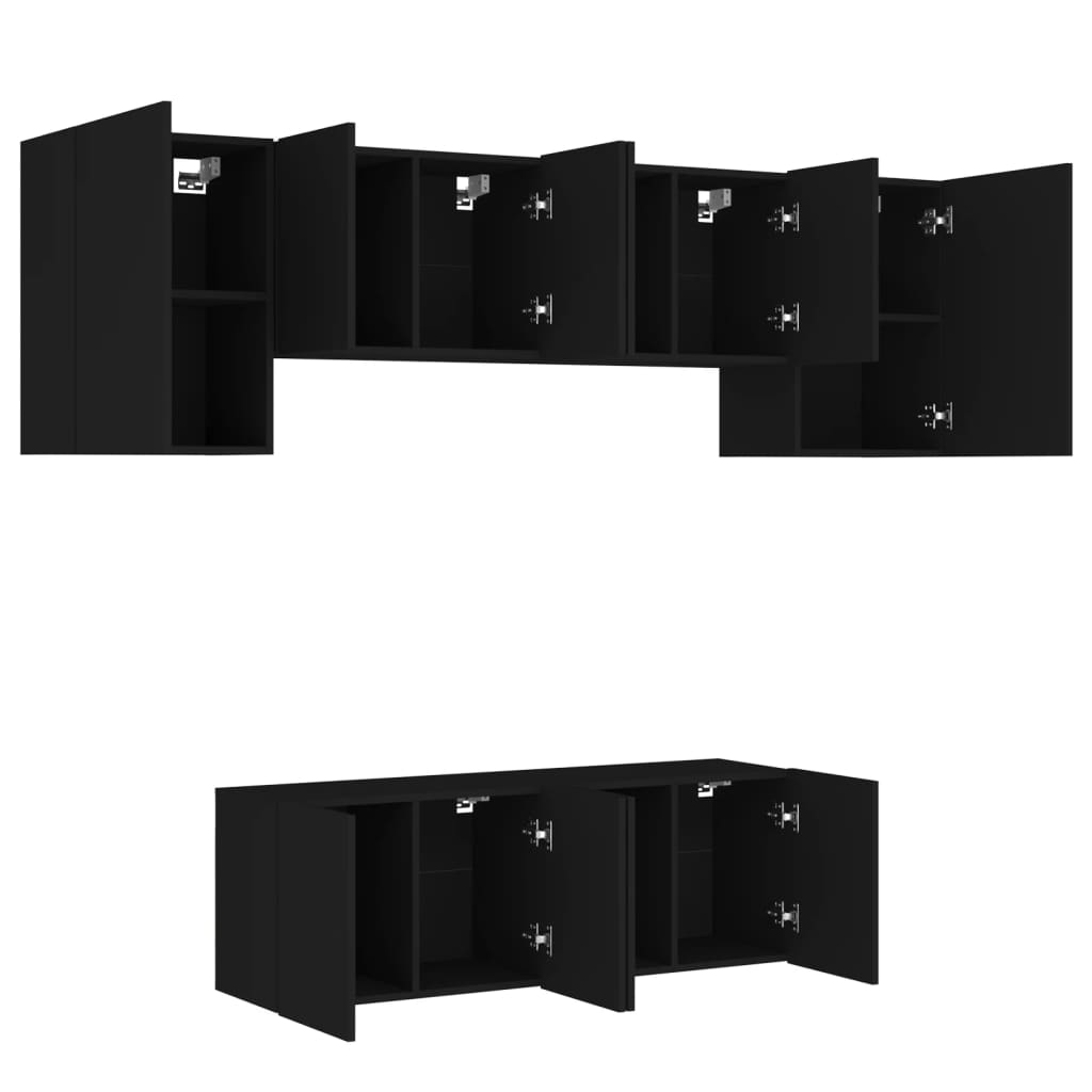 Unités murales TV 6 pcs noir bois d'ingénierie Meubles TV vidaXL