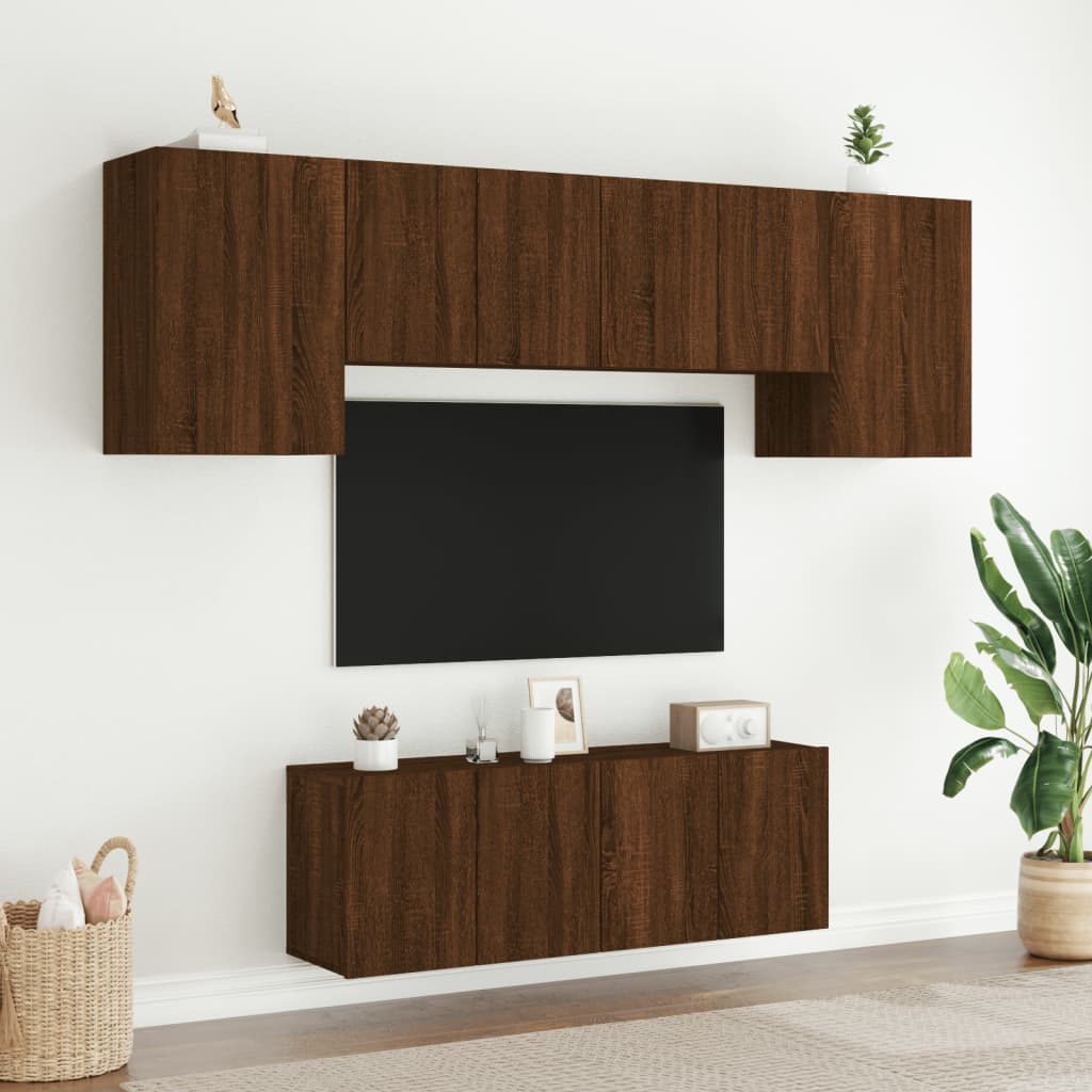 Unités murales TV 6 pcs chêne marron bois d'ingénierie Meubles TV vidaXL   