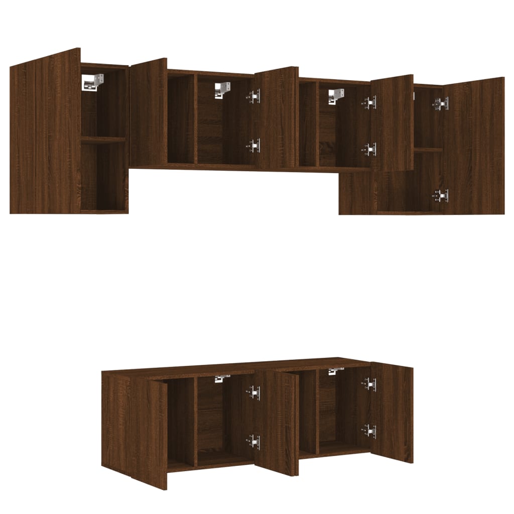 Unités murales TV 6 pcs chêne marron bois d'ingénierie Meubles TV vidaXL   