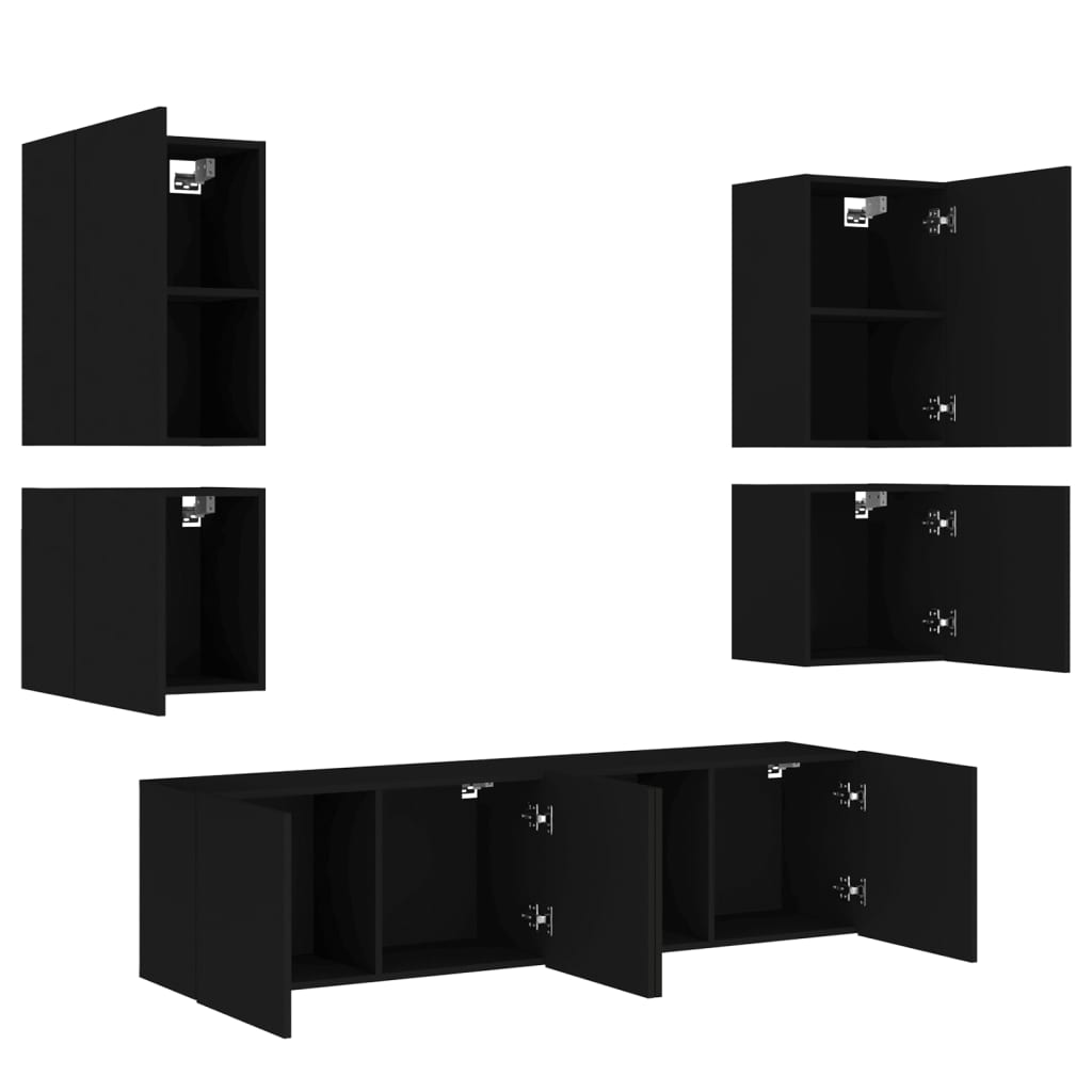 Unités murales TV 6 pcs noir bois d'ingénierie Meubles TV vidaXL   