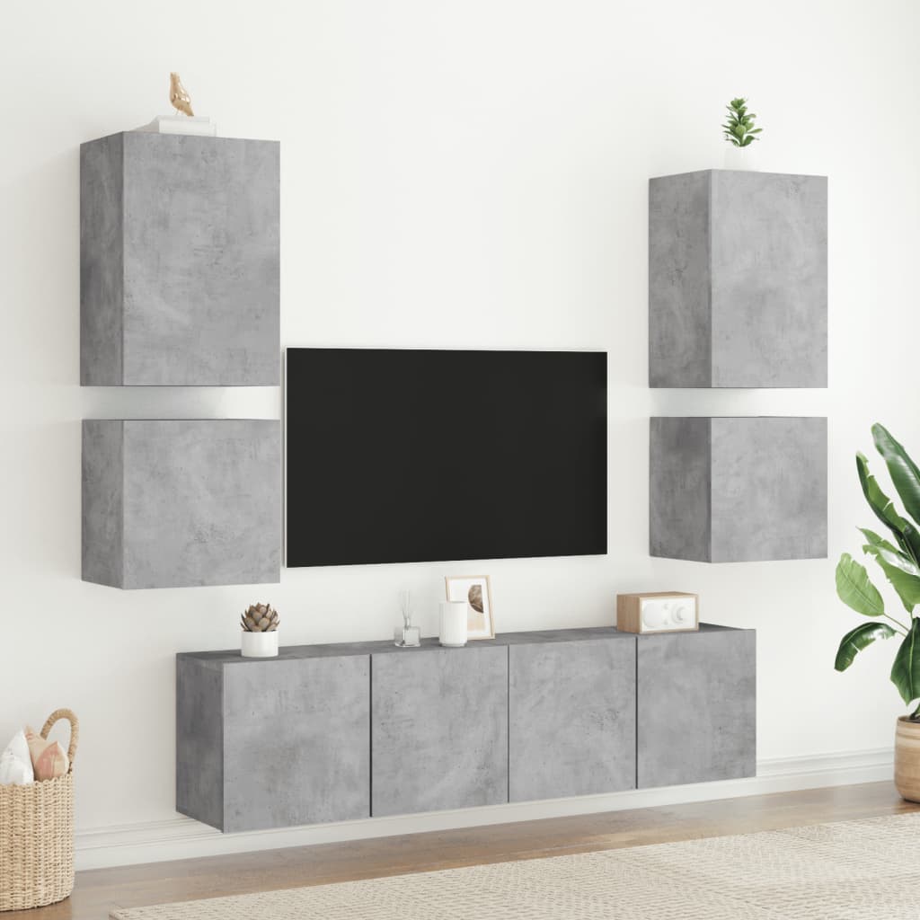 Unités murales TV 6 pcs gris béton bois d'ingénierie Meubles TV vidaXL