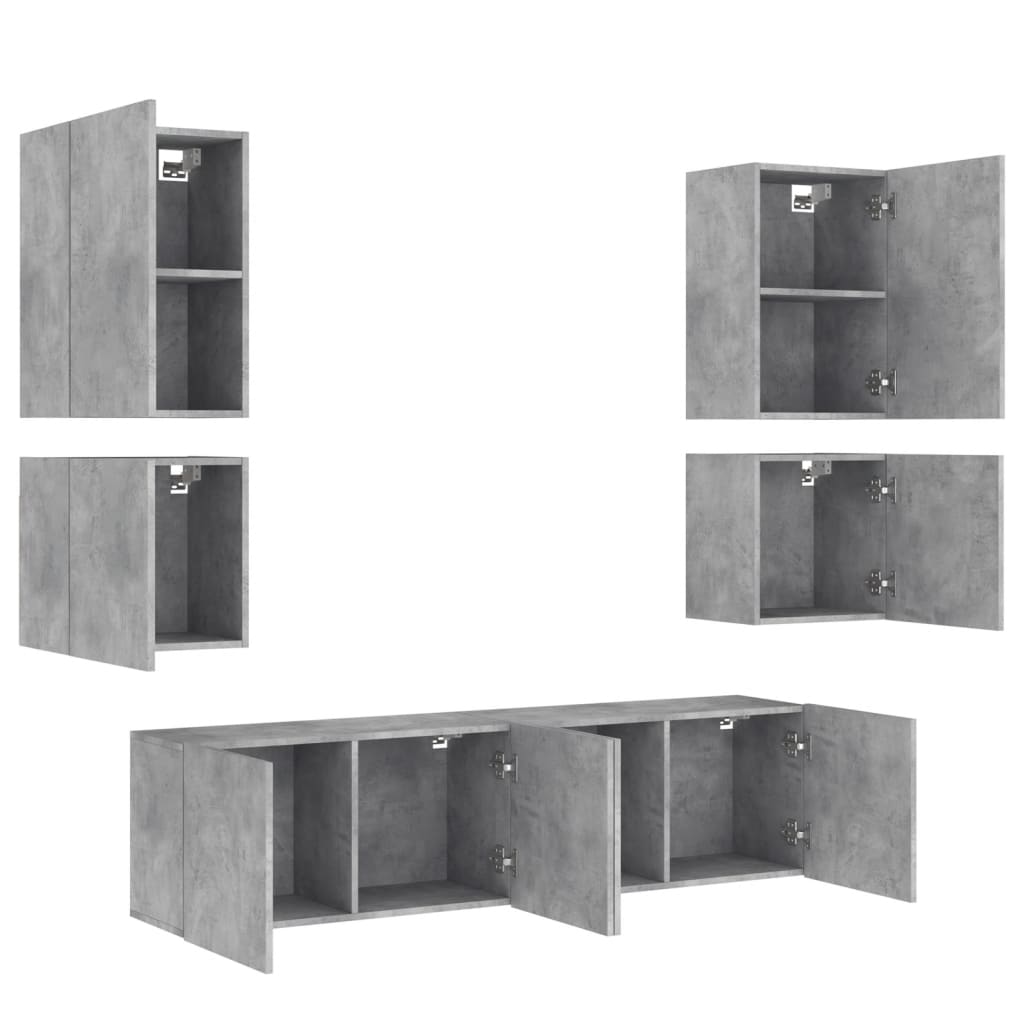 Unités murales TV 6 pcs gris béton bois d'ingénierie Meubles TV vidaXL