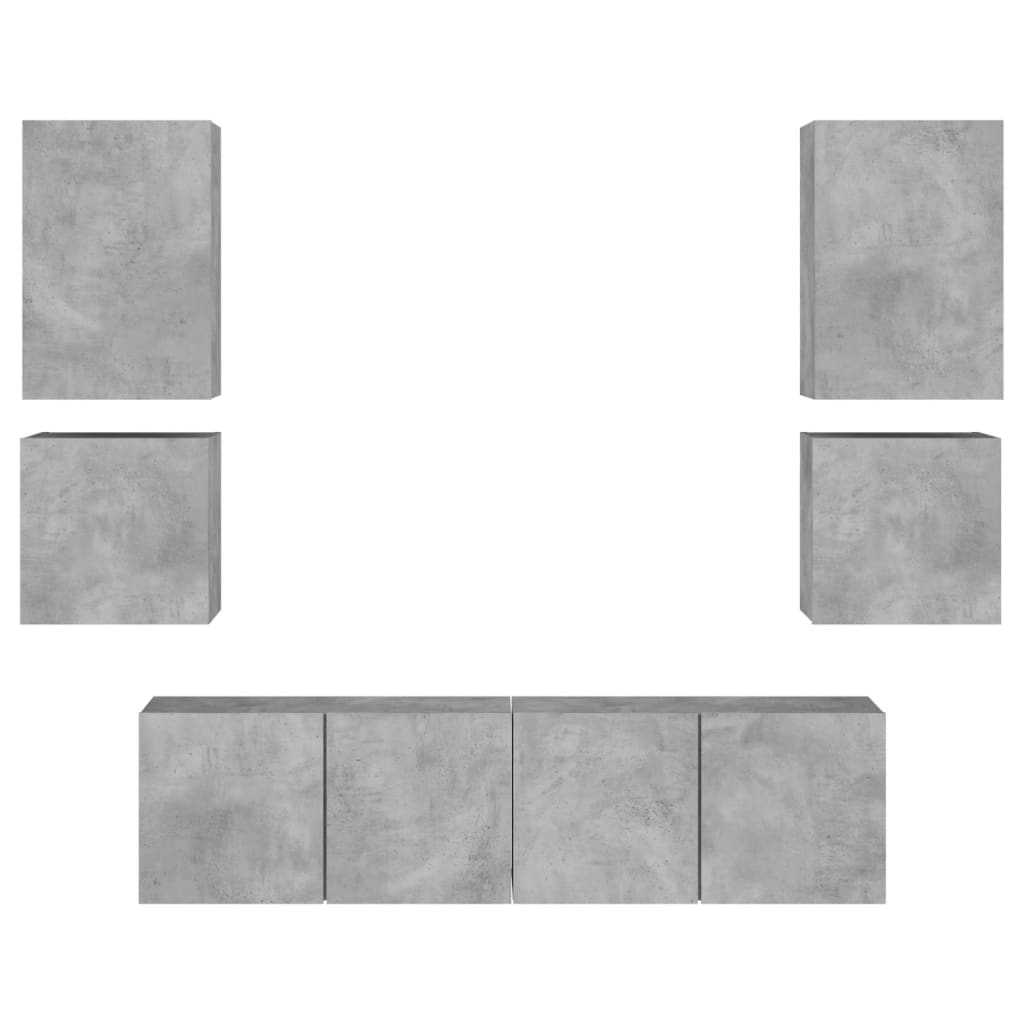 Unités murales TV 6 pcs gris béton bois d'ingénierie Meubles TV vidaXL