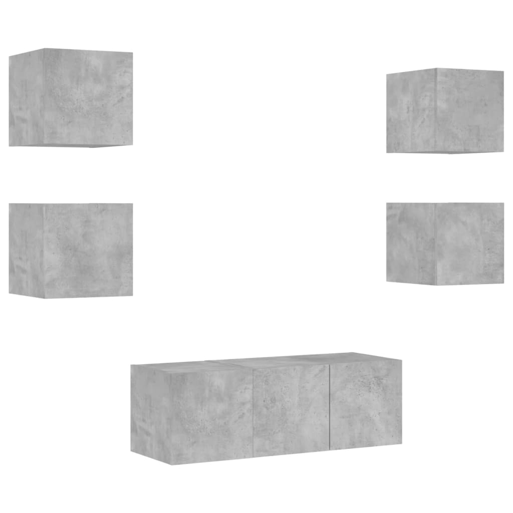 Unités murales TV avec LED 6 pcs gris béton bois d'ingénierie Meubles TV vidaXL   